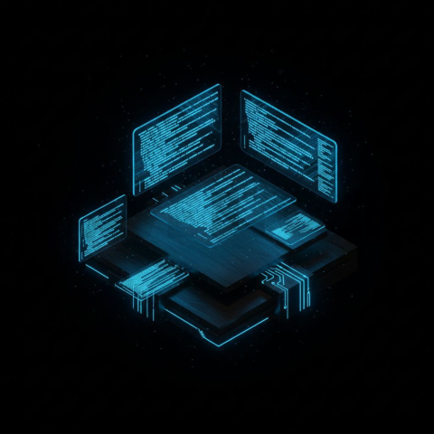 Cyberpunk Dark Terminal Code Mockup Blue Electric Glow 2025 – 8K Minimal Black UI Mockup MKT GLS 1011