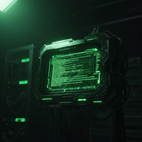 Cyberpunk Dark Terminal Code Mockup Green Neon Glow 2025 – 8K Minimal Black UI Mockup MKT GLS 0080