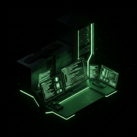 Cyberpunk Dark Terminal Code Mockup Green Neon Glow 2025 – 8K Minimal Black UI Mockup MKT GLS 1014