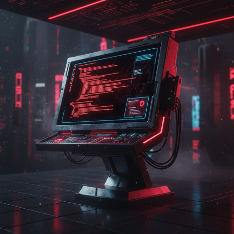 Cyberpunk Dark Terminal Code Mockup Red Glow 2025 – 8K Minimal Black UI Mockup MKT GLS 0208