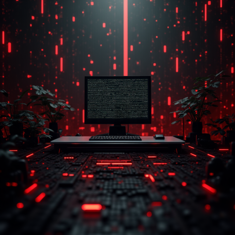 Cyberpunk Dark Terminal Code Mockup Red Glow 2025 – 8K Minimal Black UI Mockup MKT GLS 0816