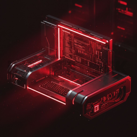 Cyberpunk Dark Terminal Code Mockup Red Glow 2025 – 8K Minimal Black UI Mockup MKT GLS 1033