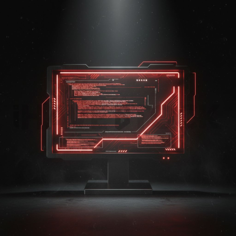 Cyberpunk Dark Terminal Code Mockup Red Glow 2025 – 8K Minimal Black UI Mockup MKT GLS 1134