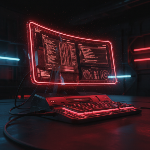Cyberpunk Dark Terminal Code Mockup Red Glow 2025 – 8K Minimal Black UI Mockup MKT GLS 1155