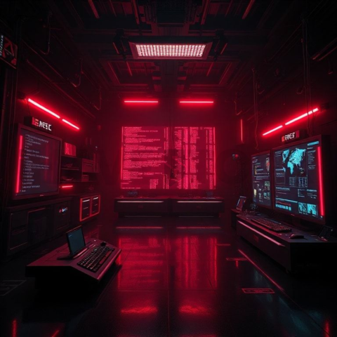 Cyberpunk Dark Terminal Code Mockup Red Glow 2025 – 8K Minimal Black UI Mockup MKT GLS 1271