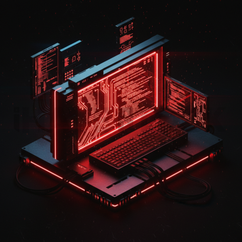 Cyberpunk Dark Terminal Code Mockup Red Glow 2025 – 8K Minimal Black UI Mockup MKT GLS 1318