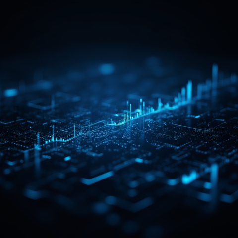 Dark Glowing Data Chart Blue Electric Glow 2025 – 8K Minimal Black UI Mockup MKT GLS 0958