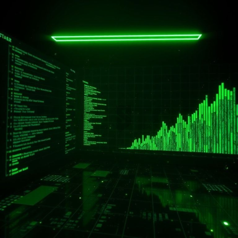 Dark Glowing Data Chart Green Neon Glow 2025 – 8K Minimal Black UI Mockup MKT GLS 1244