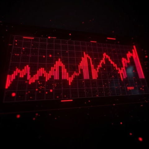 Dark Glowing Data Chart Red Glow 2025 – 8K Minimal Black UI Mockup MKT GLS 1238