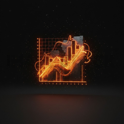 Dark Glowing Data Chart Orange Fire Glow 2025 – 8K Minimal Black UI Mockup MKT GLS 1123