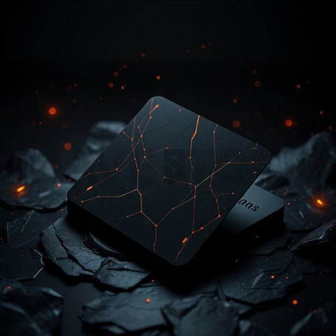 Dark Neumorphic Card Layout Amber Glow 2025 – 8K Minimal Black UI Mockup MKT GLS 1243