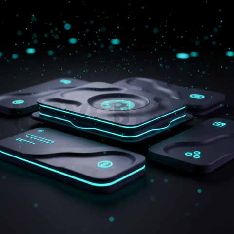 Dark Neumorphic Card Layout Cyan Glow 2025 – 8K Minimal Black UI Mockup MKT GLS 0845