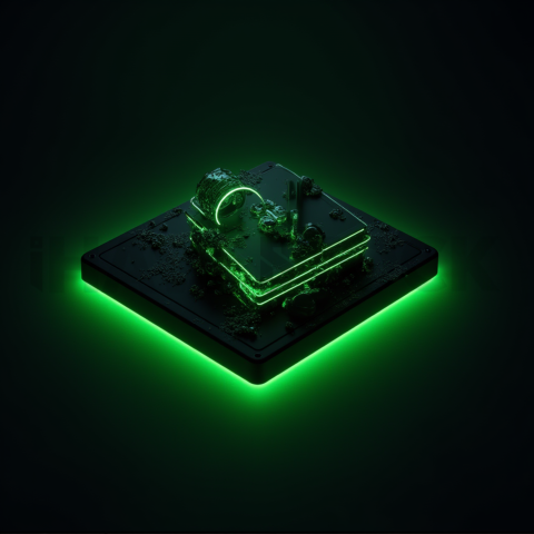 Dark Neumorphic Card Layout Green Neon Glow 2025 – 8K Minimal Black UI Mockup MKT GLS 0186