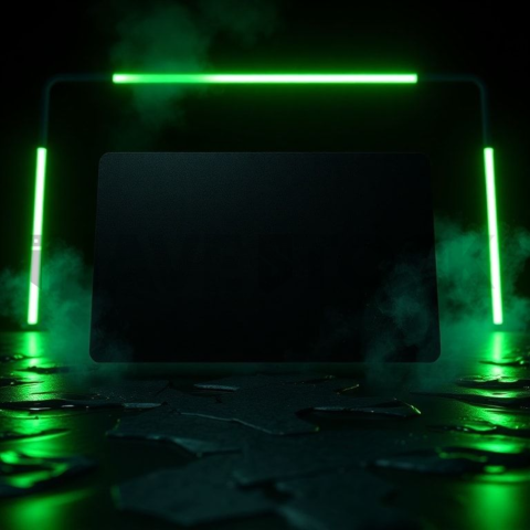 Dark Neumorphic Card Layout Green Neon Glow 2025 – 8K Minimal Black UI Mockup MKT GLS 1265