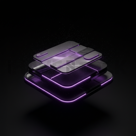 Dark Neumorphic Card Layout Purple Glow 2025 – 8K Minimal Black UI Mockup MKT GLS 0179