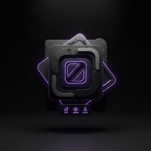 Dark Neumorphic Card Layout Purple Glow 2025 – 8K Minimal Black UI Mockup MKT GLS 1005