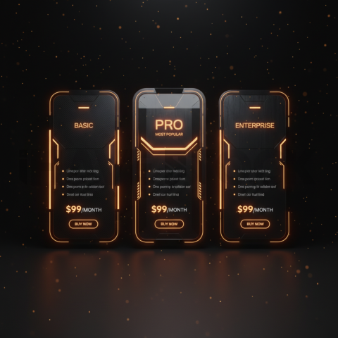 Dark Pricing Table Ui Component Amber Glow 2025 – 8K Minimal Black UI Mockup MKT GLS 0870