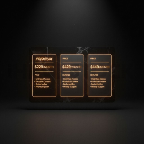 Dark Pricing Table Ui Component Amber Glow 2025 – 8K Minimal Black UI Mockup MKT GLS 1021