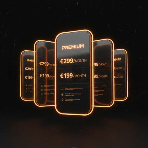 Dark Pricing Table Ui Component Amber Glow 2025 – 8K Minimal Black UI Mockup MKT GLS 1132