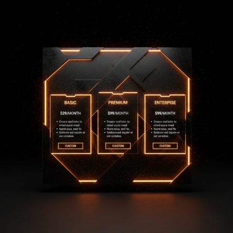 Dark Pricing Table Ui Component Amber Glow 2025 – 8K Minimal Black UI Mockup MKT GLS 1306