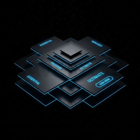 Dark Pricing Table Ui Component Blue Electric Glow 2025 – 8K Minimal Black UI Mockup MKT GLS 1129