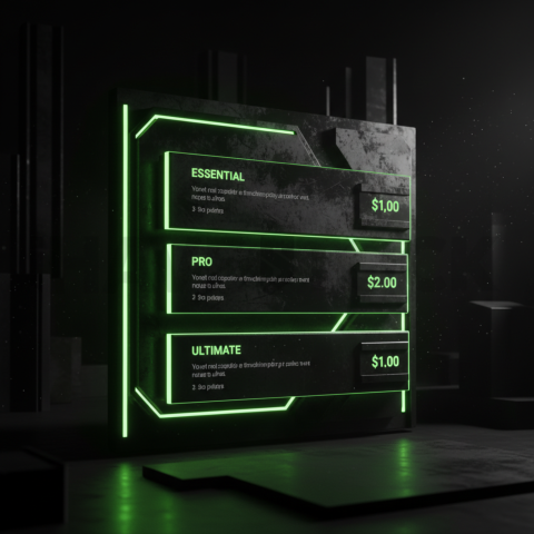 Dark Pricing Table Ui Component Green Neon Glow 2025 – 8K Minimal Black UI Mockup MKT GLS 0194