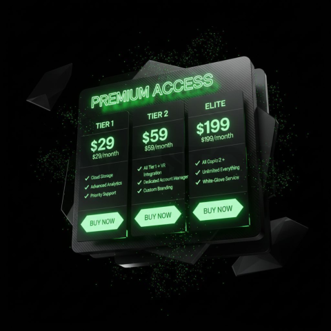 Dark Pricing Table Ui Component Green Neon Glow 2025 – 8K Minimal Black UI Mockup MKT GLS 1004
