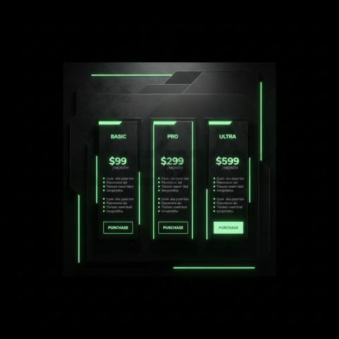 Dark Pricing Table Ui Component Green Neon Glow 2025 – 8K Minimal Black UI Mockup MKT GLS 1020