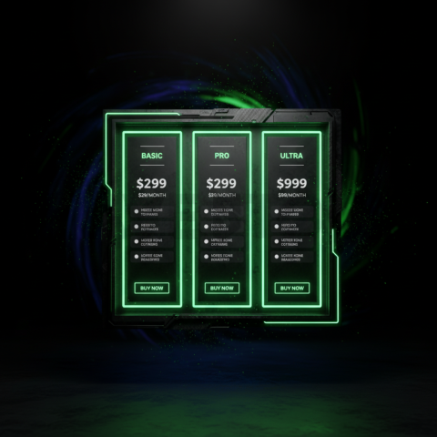 Dark Pricing Table Ui Component Green Neon Glow 2025 – 8K Minimal Black UI Mockup MKT GLS 1124