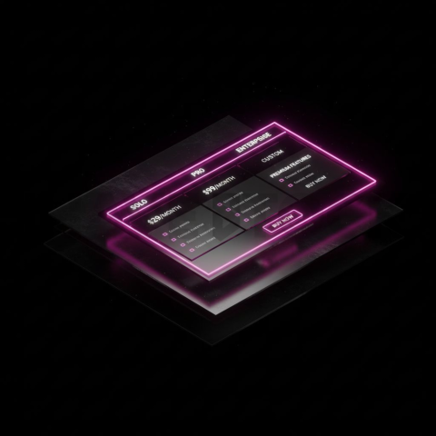 Dark Pricing Table Ui Component Magenta Glow 2025 – 8K Minimal Black UI Mockup MKT GLS 0086