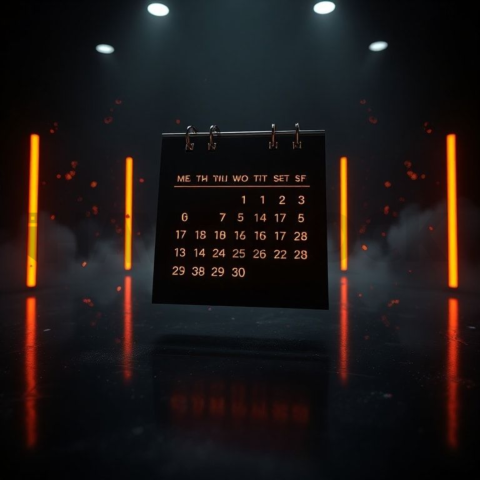 Dark Mode Calendar Ui Mockup Amber Glow 2025 – 8K Minimal Black UI Mockup MKT GLS 1232