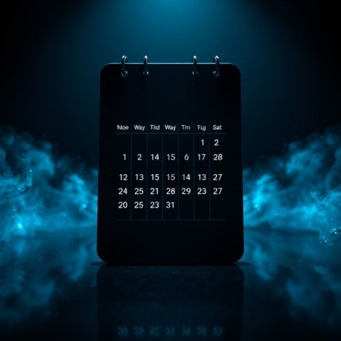 Dark Mode Calendar Ui Mockup Cyan Glow 2025 – 8K Minimal Black UI Mockup MKT GLS 1267