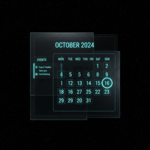 Dark Mode Calendar Ui Mockup Cyan Glow 2025 – 8K Minimal Black UI Mockup MKT GLS 0998