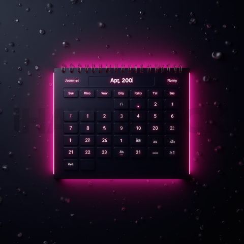 Dark Mode Calendar Ui Mockup Magenta Glow 2025 – 8K Minimal Black UI Mockup MKT GLS 0330