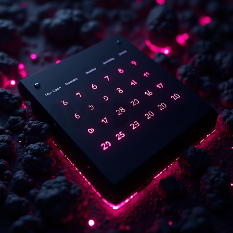 Dark Mode Calendar Ui Mockup Magenta Glow 2025 – 8K Minimal Black UI Mockup MKT GLS 0722