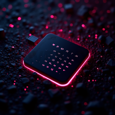 Dark Mode Calendar Ui Mockup Magenta Glow 2025 – 8K Minimal Black UI Mockup MKT GLS 0688