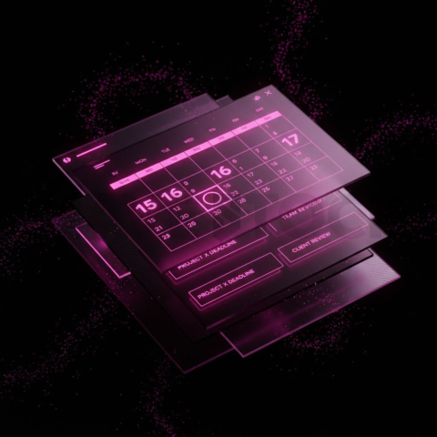 Dark Mode Calendar Ui Mockup Magenta Glow 2025 – 8K Minimal Black UI Mockup MKT GLS 0876