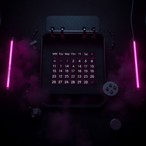 Dark Mode Calendar Ui Mockup Magenta Glow 2025 – 8K Minimal Black UI Mockup MKT GLS 1194