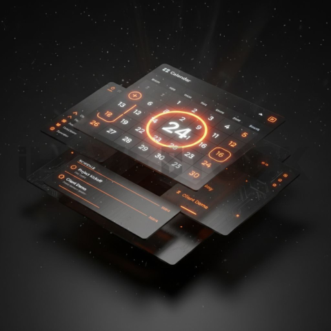 Dark Mode Calendar Ui Mockup Orange Fire Glow 2025 – 8K Minimal Black UI Mockup MKT GLS 0862