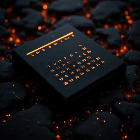 Dark Mode Calendar Ui Mockup Orange Fire Glow 2025 – 8K Minimal Black UI Mockup MKT GLS 0955