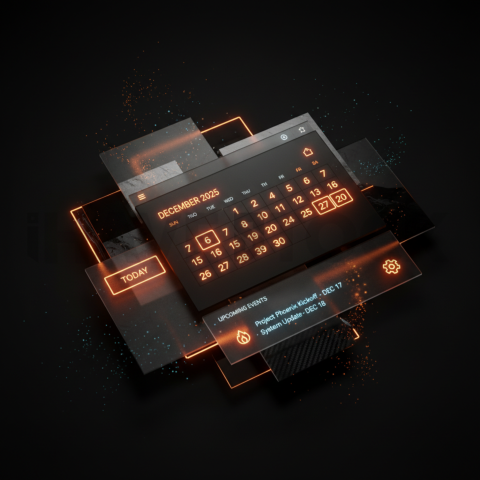 Dark Mode Calendar Ui Mockup Orange Fire Glow 2025 – 8K Minimal Black UI Mockup MKT GLS 1108