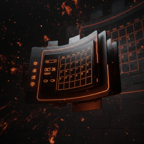 Dark Mode Calendar Ui Mockup Orange Fire Glow 2025 – 8K Minimal Black UI Mockup MKT GLS 1141