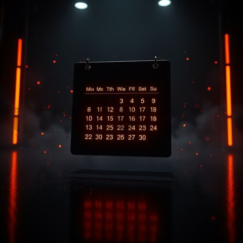 Dark Mode Calendar Ui Mockup Orange Fire Glow 2025 – 8K Minimal Black UI Mockup MKT GLS 1250