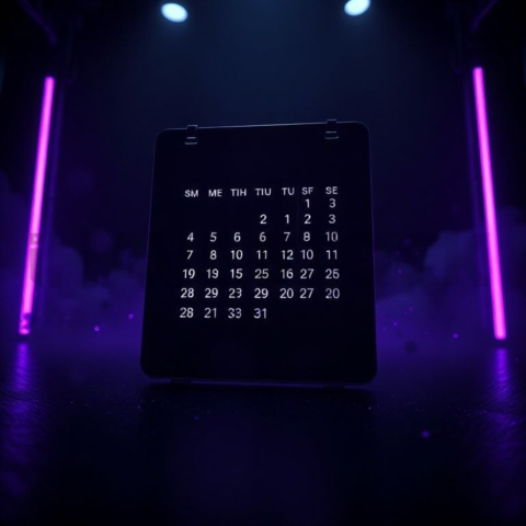 Dark Mode Calendar Ui Mockup Purple Glow 2025 – 8K Minimal Black UI Mockup MKT GLS 1253