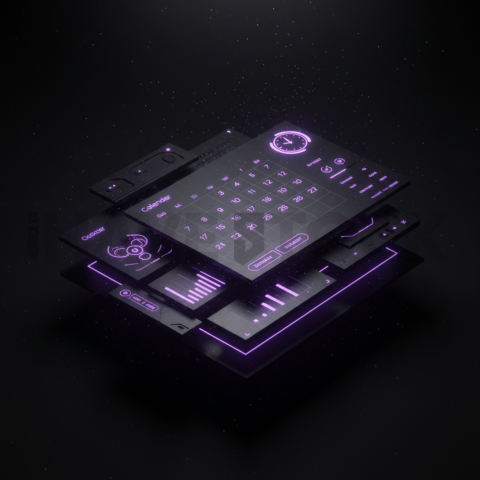 Dark Mode Calendar Ui Mockup Purple Glow 2025 – 8K Minimal Black UI Mockup MKT GLS 1143