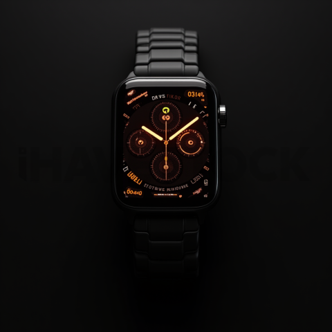 Dark Mode Smartwatch Fitness Ui Amber Glow 2025 – 8K Minimal Black UI Mockup MKT GLS 0919