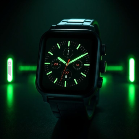 Dark Mode Smartwatch Fitness Ui Green Neon Glow 2025 – 8K Minimal Black UI Mockup MKT GLS 1260