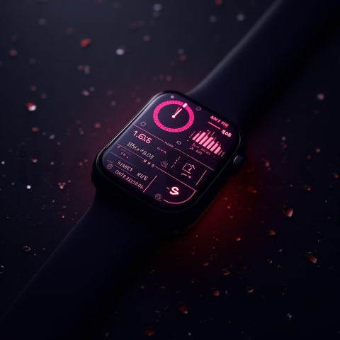 Dark Mode Smartwatch Fitness Ui Magenta Glow 2025 – 8K Minimal Black UI Mockup MKT GLS 0943