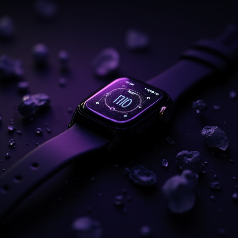 Dark Mode Smartwatch Fitness Ui Purple Glow 2025 – 8K Minimal Black UI Mockup MKT GLS 0277