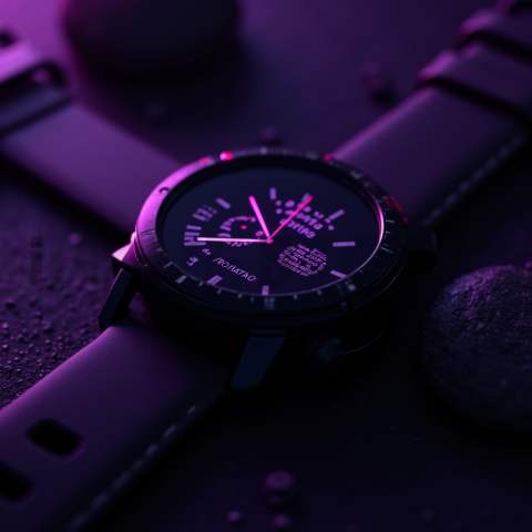 Dark Mode Smartwatch Fitness Ui Purple Glow 2025 – 8K Minimal Black UI Mockup MKT GLS 0694